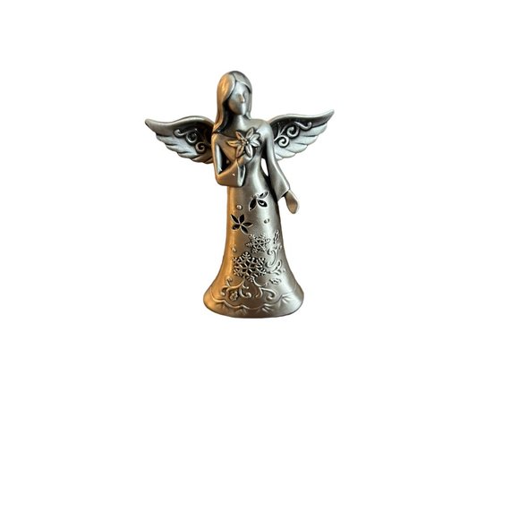 Silvertone Other - Silvertone Pewter Angel Figurine Metal Floral 3.5 in